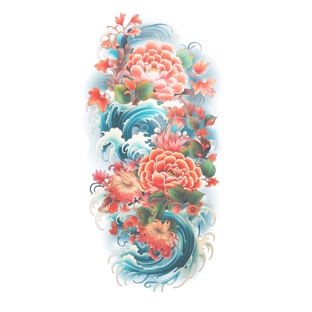 Irezumi Peonies - Japanese Peonies Tattoo / Irezumi Temporary Tattoo /  Japanese Tattoo Art / Peony Flower Tattoo / Japan Tattoo Art Floral, image size:1024x1024