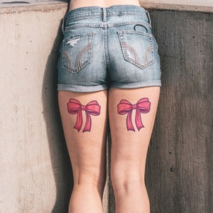 Pink Bow Tie (Set of 2) - Sexy Tattoo / Thigh Temporary Tattoo / Pink Bow Tie Temporary Tattoo / Girly Tattoo / Feminine Tattoo / Bowtie