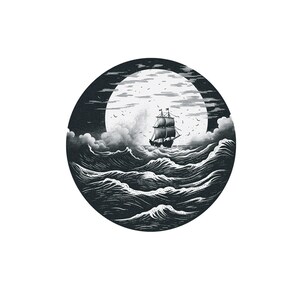 Sailing Ship - Temporary Tattoo / Sailing Ship Tattoo / Sailor Tattoo / Sea Tattoo / Storm Tattoo / Circular Tattoo / Modern Tattoo / Sunset