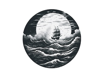 Sailing Ship - Temporary Tattoo / Sailing Ship Tattoo / Sailor Tattoo / Sea Tattoo / Storm Tattoo / Circular Tattoo / Modern Tattoo / Sunset