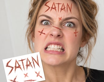 Psycho Face Tattoos - Satan Cuts Special FX Halloween Costume / Special Effects Temporary Tattoos Serial Killer Psycho