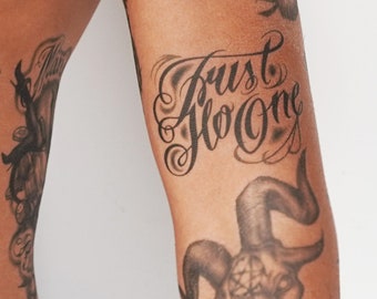 Trust No One - Temporary Tattoo / Chicano Lettering Tattoo / Trust No One Tattoo / Prison Tattoo / Mara Salvatrucha Tattoo / Lettering