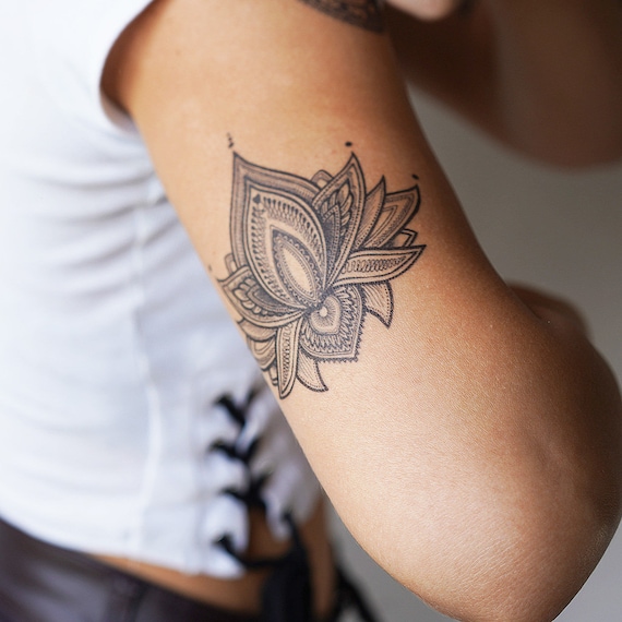 Lotus Temporary Tattoo Lotus Ornament Tattoo / Lotus Tattoo - Etsy