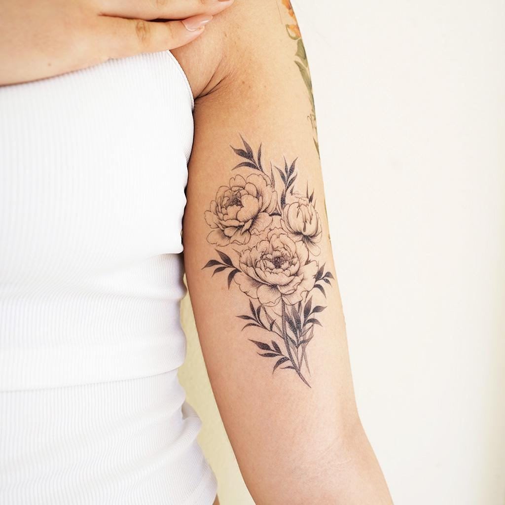 Small Peony Tattoo with Soft Lines
