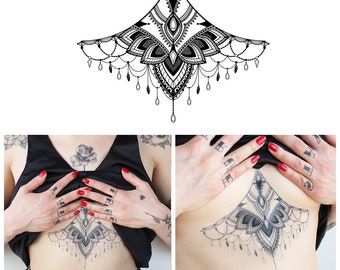 Large Underboob Sternum Geometric - Temporary Tattoo / Sternum Tattoo / Underboob Tattoo / Realistic Tattoo / Girl Tattoo / Sexy Tattoo /