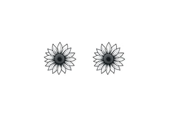Girasol pequeño (juego de 2) - Tatuaje temporal / Tatuaje temporal de girasoles pequeños / Tatuaje detrás de la oreja / Tatuaje realista / Girasoles