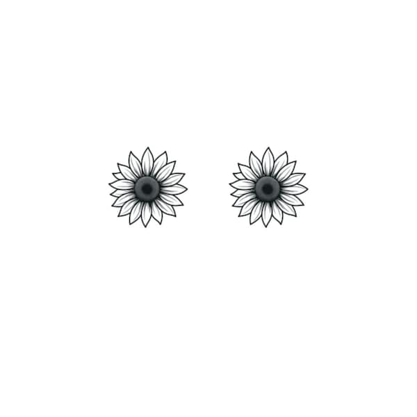 Small Sunflower (Set of 2) - Temporary Tattoo / Small Sunflowers Temporary Tattoo / Behind Ear Tattoo / Realistic Tattoo / Sunflowers