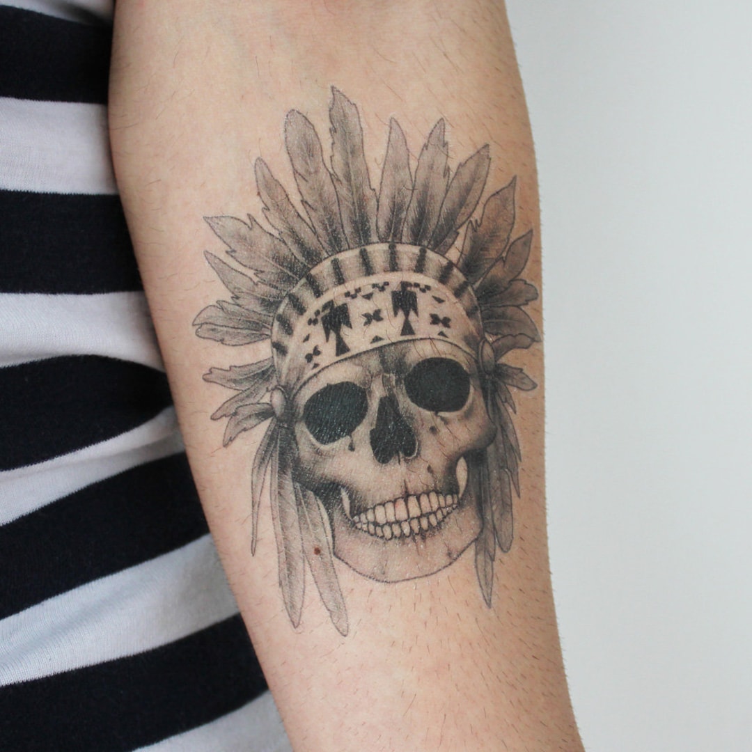 Indian Warrior - Temporary Tattoo / Skull Temporary Tattoo / Black Skull /  Indian Tattoo / Native American Tattoo/ Indian Skull Headdress - Etsy, image size:1080x1080