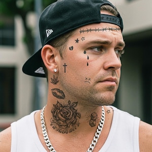 Thug Tattoo Face Set - Thug Temporary Tattoo Set / Gangbanger Face Tattoos / Criminal Face Tattoos / Rapper Face Tattoos / Hood Tattoos image 2