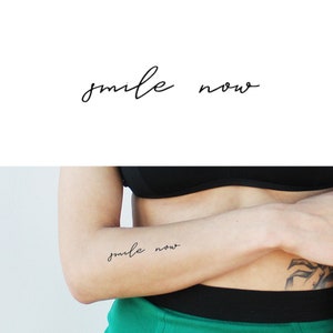 Smile Now (Set of 2) - Inspiration Tattoo / Smile Temporary Tattoo / Smile Now Tattoo / Word Tattoo / Script Tattoo / Little Tattoo / Smile