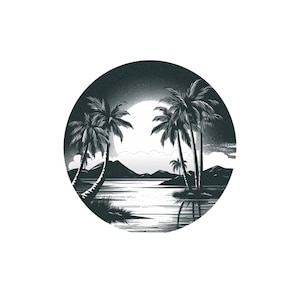 Palm Tree Sunset - Temporary Tattoo / Bali Sunset Tattoo / Circular Tattoo / Sunset Tattoo / Sunrise Tattoo / Tropical Sunset Tattoo / Bali