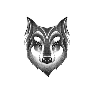 Wolf Tattoo - Dotwork Wolf Tattoo / Lone Wolf Tattoo / Wolf Temporary Tattoo / Predator Tattoo / Grey Wolf Tattoo / Canis Lupis / Wolf