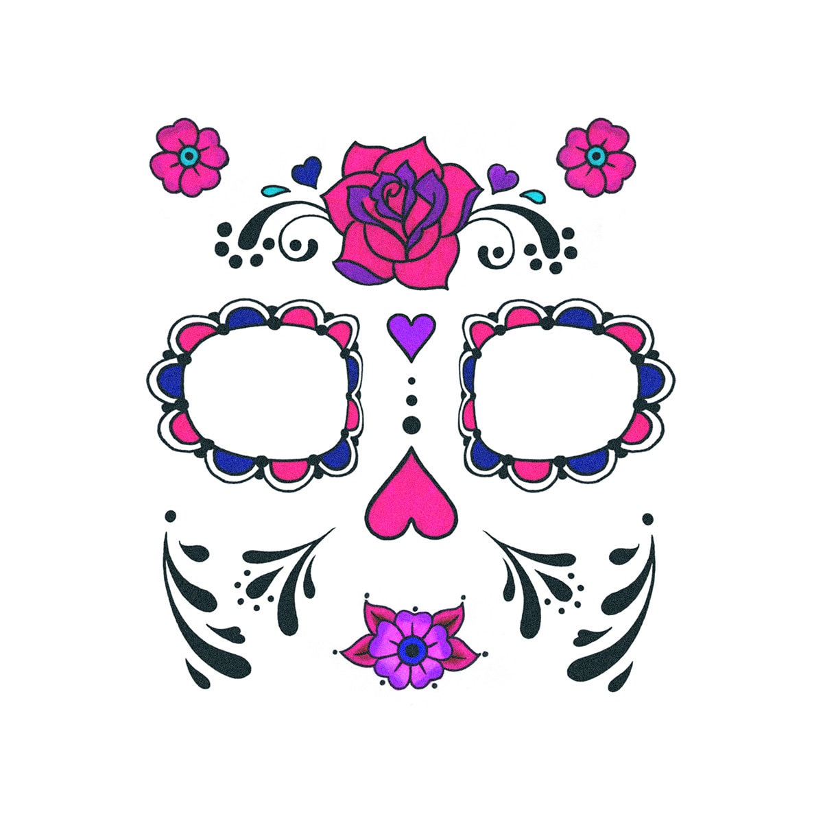 Sugar Skull Face Tattoo Set - Day of the Dead Temporary Tattoos ...