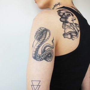 Old School Cobra - Cobra Tattoo / Traditional Cobra Temporary Tattoo / Realistic Tattoo / Snake Tattoo / Elapid Snake Tattoo / Naga Tattoo
