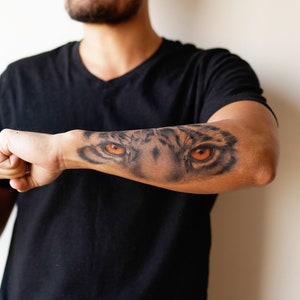 Eye of the Tiger - Tiger Eyes Temporary Tattoo / Forearm Tiger Eyes Tattoo / Masculine Tiger Tattoo / Realistic Tiger Eyes Tattoo / Tiger