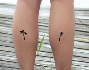 Tatuaje de palmera (juego de 2): tatuaje temporal de palmera, tatuaje de árbol, tatuaje temporal tropical, tatuaje temporal pequeño, tatuaje pequeño