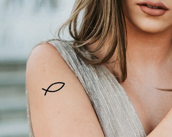 Ichthys Tattoo (Set of 2) - Ichthys Temporary Tattoo / Jesus Fish Tattoo / Ichthus Tattoo / Sign of the Fish / Religious Tattoo / Faith