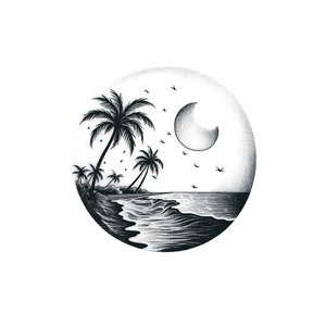 Quiet Waves Tattoo - Temporary Tattoo / Beach Tattoo / Circle Sea Tattoo / Waves Temporary Tattoo / Bali Tattoo / Tropical Tattoo / Moon
