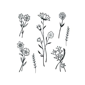 Blossom Flower Set - Little Flowers Temporary Tattoos / Spring Flower Tattoos / Dainty Floral Tattoos / Small Floral Tattoos / Linework