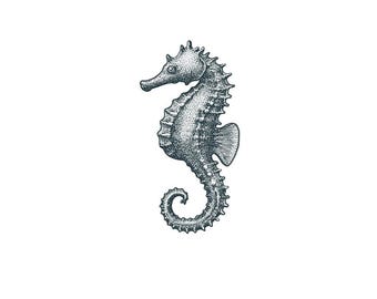 Seahorse Tattoo - Seahorse Temporary Tattoo / Dotwork Tattoo / Sea Creature Tattoo / Cute Seahorse Tattoo / Realistic Temporary Tattoos