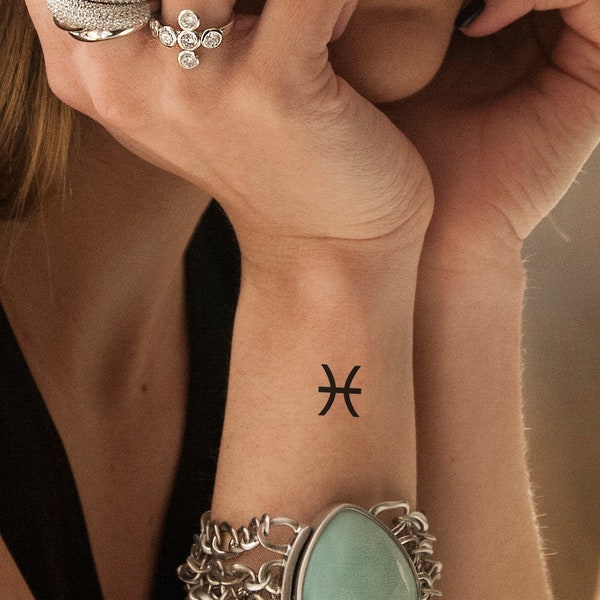 Tatouage temporaire Poissons (lot de 4) - tatouage signe du zodiaque Poissons / tatouage symbole Poissons / tatouage zodiaque poissons / tatouage poissons / astro poissons