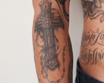 Cross with Rosary - Religious Temporary Tattoo / Cross Tattoo / Rosary Tattoo / Faith Tattoo / Realistic Tattoo / Cross with Rosary Tattoo