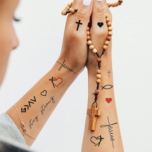 Jesus Tattoo Set - Jesus Temporary Tattoo Set / Cross Tattoos / Heart Tattoos / Christian Tattoo Set / Cross Heart Tattoo / Jesus Christ