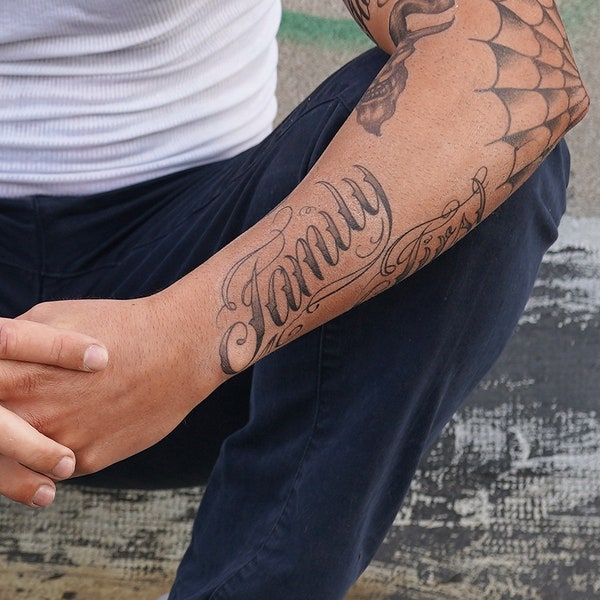 Family First - Temporary Tattoo / Family First Tattoo / Cholo Tattoo / Chicano Lettering Tattoo / Mafia Tattoo / Gangster Tattoo / Family