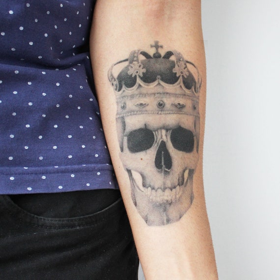 Roi Mort Tête De Mort Couronne Tatouage Temporaire Tête De Mort Avec Diadème Tatouage Tatouage Tête De Mort Halloween Couronne Tatouage