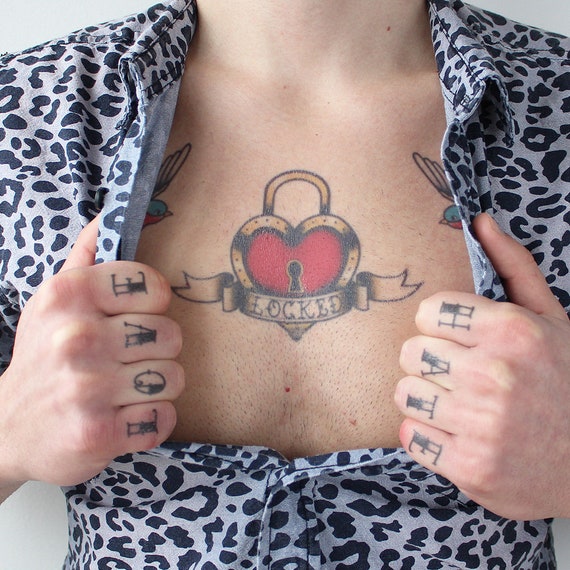Gesperrt Herz Vintage Temporares Tattoo Jahrgang Etsy