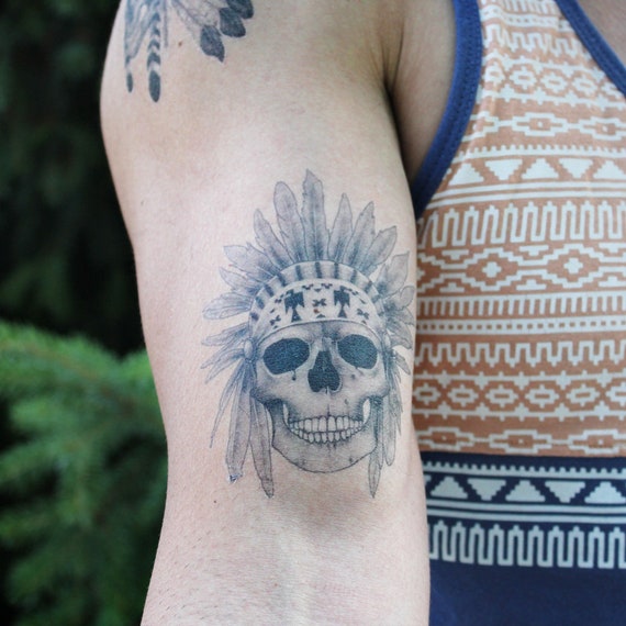 Indian Warrior Skull Temporary Tattoo – TattooIcon