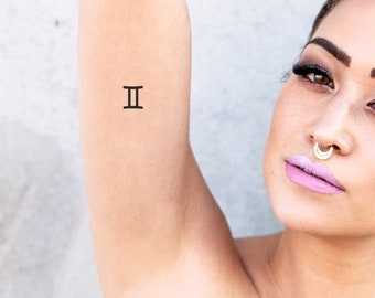 Gemini Temporary Tattoo (Set of 4) - Zodiac Temporary Tattoo / Zodiac Symbol Tattoo / Zodiac Sign Tattoo / Gemini Tattoo /Gemini Sign Tattoo