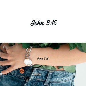 John 3:16 (Set of 2) - John 3 16 Temporary Tattoo / Bible Script Tattoo / Christian Tattoo / Motivational Temporary Tattoo / Faith Tattoo