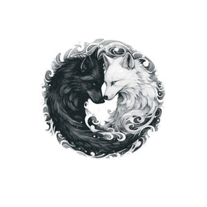 Wolves Yin Yang Tattoo - Temporary Tattoo / Yin Yang Temporary Tattoo / Wolf Couple Tattoo / Tattoo for Lovers / White Wolf Tattoo / Wolves