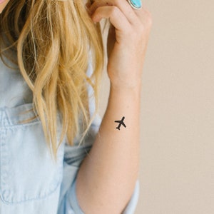 Airplane Temporary Tattoo (Set of 2) - Plane Temporary Tattoo / Small Tattoos / Little Temporary Tattoo / Travel Tattoo / Airplane Tattoo