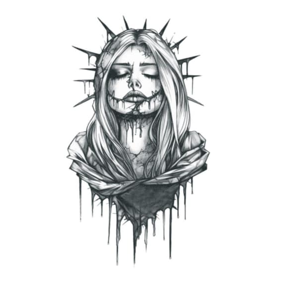 Fallen Saint - Crown of Thorns Tattoo / Chicano Lady Tattoo / Cholo Tattoo  / Gangster Tattoo / Prison Tattoo / Gang Tattoo / Mafia Tattoo