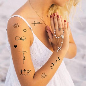 Faith & Love Tattoo Set - Faith Temporary Tattoo Set / Christian Tattoos / Faith Hope Love Tattoo / Cross Tattoo / Love Tattoo / Dainty