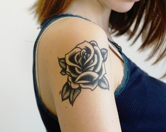 Blackwork Rose - Traditional Rose Tattoo / Black Rose Tattoo / Blackwork Rose Temporary Tattoo / Neo Traditional Rose Tattoo / Nero Rose