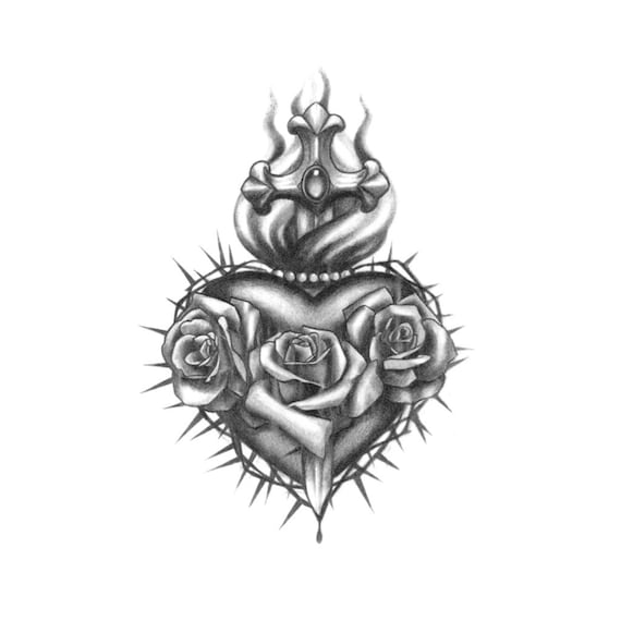 Sacred Heart Temporary Tattoo Sacred Heart Tattoo Most Etsy