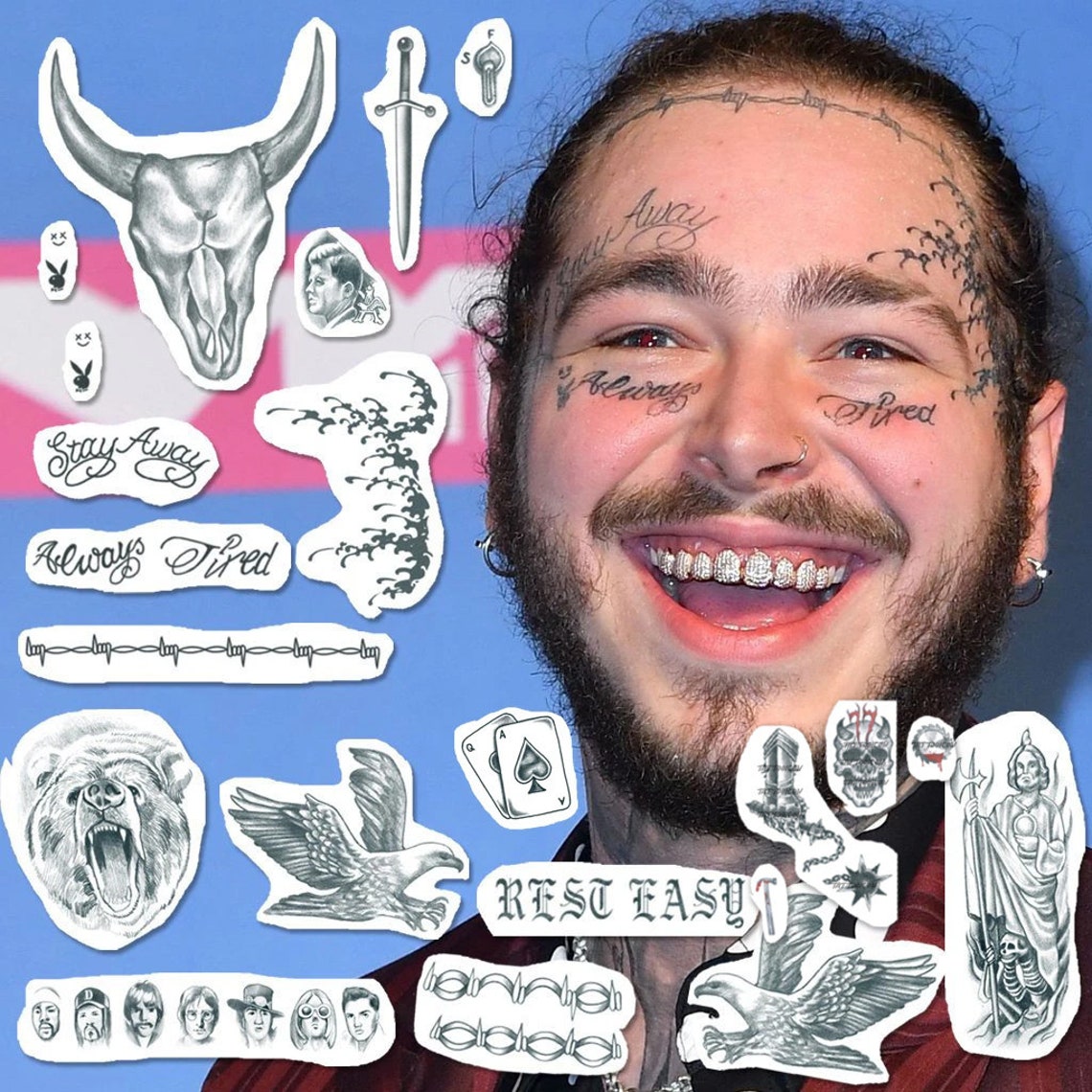 Post Malone Ultimate Set Temporary Tattoo 2021 UPDATE Post Etsy
