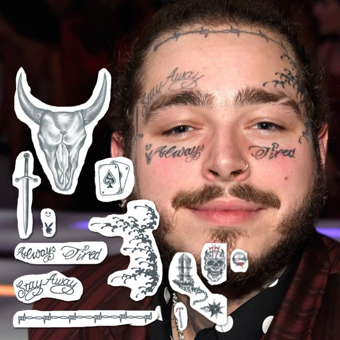 UPDATE Post Malone Temporary Tattoo Face Neck Tattoos Etsy