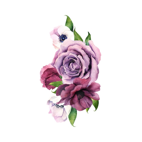 Les Roses aquarelle violettes tatouage temporaire Fleur - Etsy France