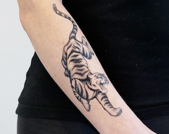 Tiger B&W - Tiger Temporary Tattoo / Animal Tattoo / Black and White Tiger Tattoo / Realistic Tiger Tattoo / El Tigre Tatuaje / Tiger