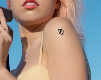 Jungfrau temporäres Tattoo (4er Set) - Sternzeichen temporäres Tattoo / Sternzeichen Symbol Tattoo / Jungfrau Tattoo / Sternzeichen / Jungfrau temporäres Tattoo