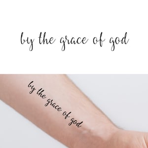 By The Grace Of God (Set of 2) - Temporary Tattoo / Christian Temporary Tattoo / Faith Tattoo / Script Tattoo / Word Tattoo / Phrase Tattoo