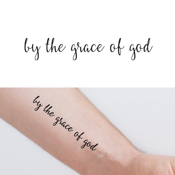 By The Grace Of God (Set of 2) - Temporary Tattoo / Christian Temporary Tattoo / Faith Tattoo / Script Tattoo / Word Tattoo / Phrase Tattoo