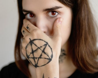 Large Pentagram Tattoo - Halloween Temporary Tattoo / Wiccan Temporary Tattoo / Pentacle Tattoo / Witch Temporary Tattoo / Demonic Symbol