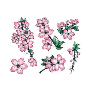 Sakura (Set of 6) - Sakura Temporary Tattoo / Cherry Blossom Tattoo / Cherry Tree Tattoo / Japan Tattoo / Cherry Flower Tattoo / Sakura