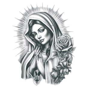 Chicano Virgin Mary - Chicano Virgin Mary Temporary Tattoo / Chola Virgin Mary Tattoo / Gangster Temporary Tattoo / Prison Tattoo / Hood