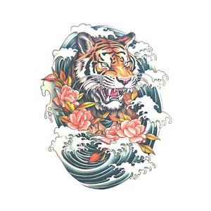 Irezumi Tiger - Japanese Tiger Temporary Tattoo / Japanese Tattoo Art Tattoo / Irezumi Tattooing Style / Tiger Waves Windbars Tattoo / 虎